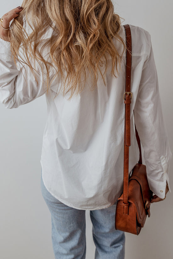 Folded collar buttoned shirt and white lace border