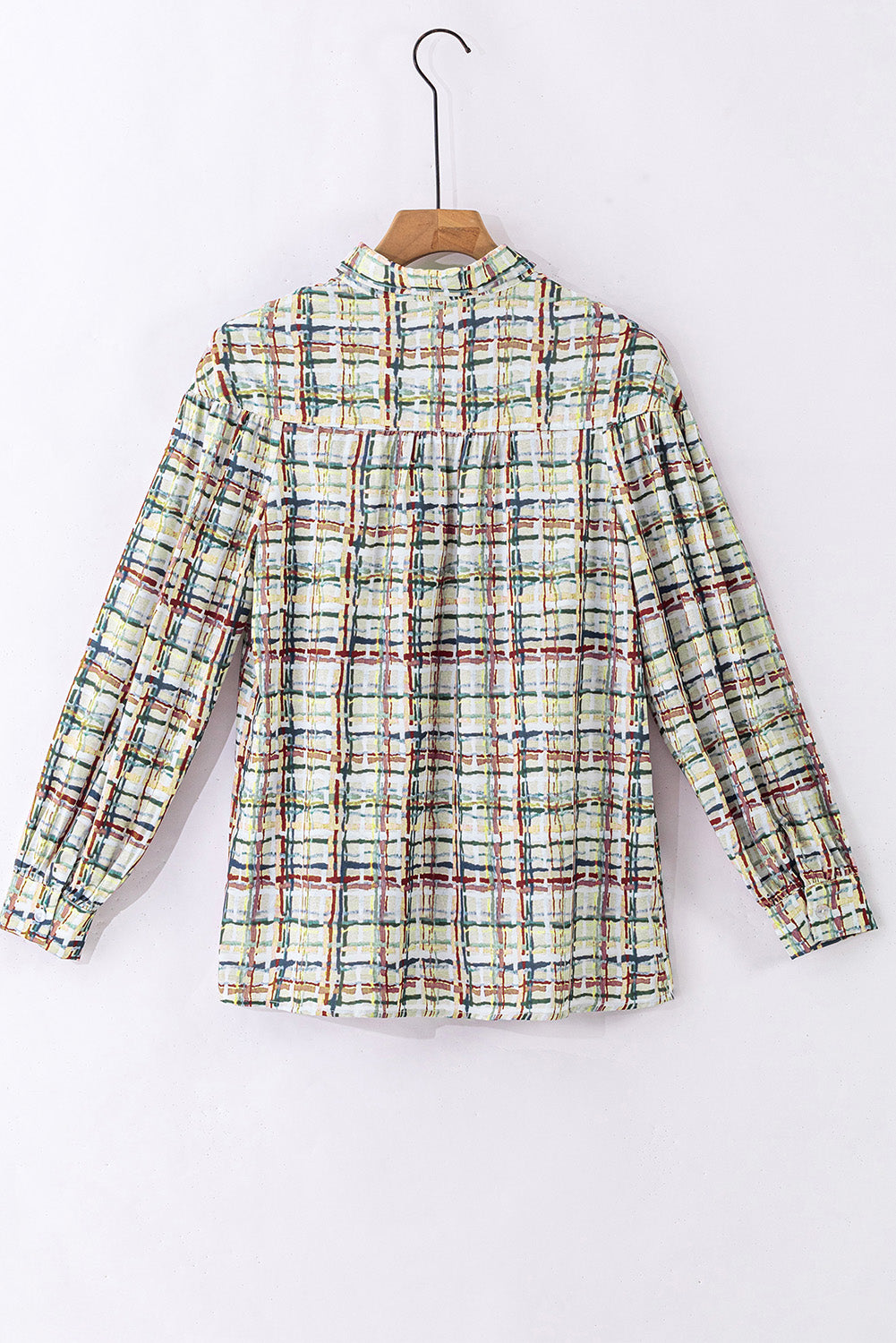 Multicolor Plaid Pattern Puff Sleeve Button Up Shirt