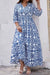 Long dress with geometric print laces and notched collar, large size, sky blue