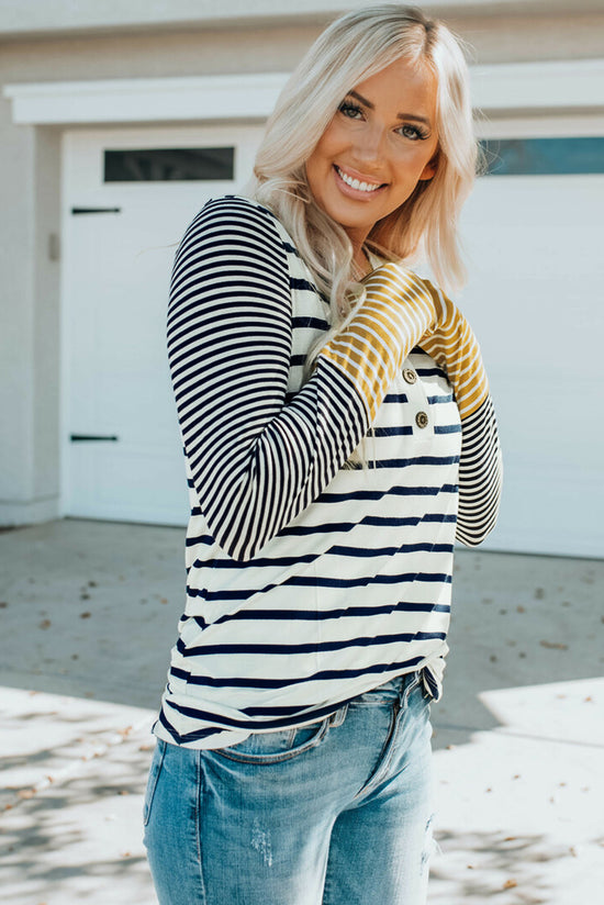 High Henley Striped button and long sleeves