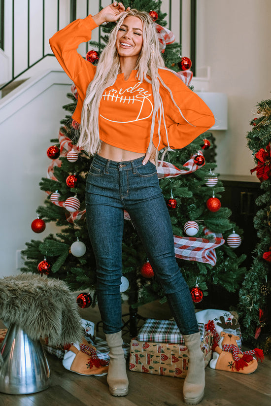 Orange Notched Collar Sweatshirt with 