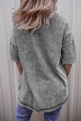 Surprised shoulder t-shirt with drooping shoulders and exposed seams, mineral washing, philippin gray