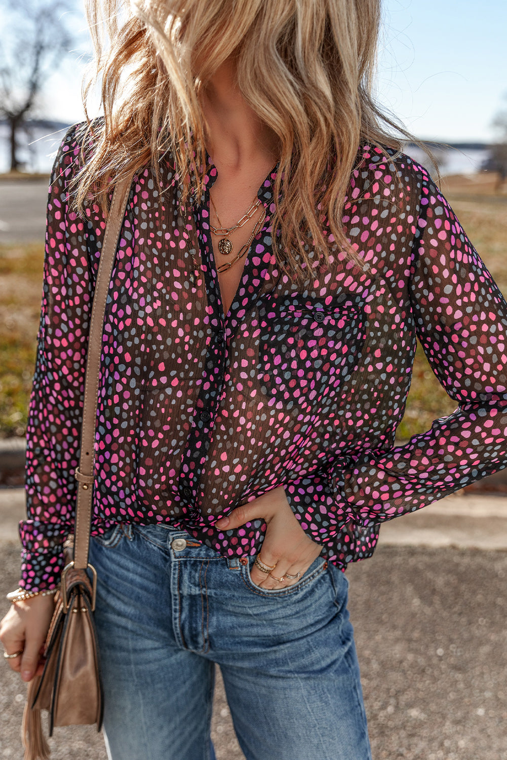 Chemise décontractée boutonnée imprimée à pois *-A WOMAN WE LOVE