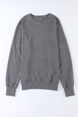 Grey Oversized Sweatshirt with Dropped Shoulders and Ribbed Trim