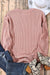 Solid Pink Ribbed Knit Crew Neck Sweatshirt