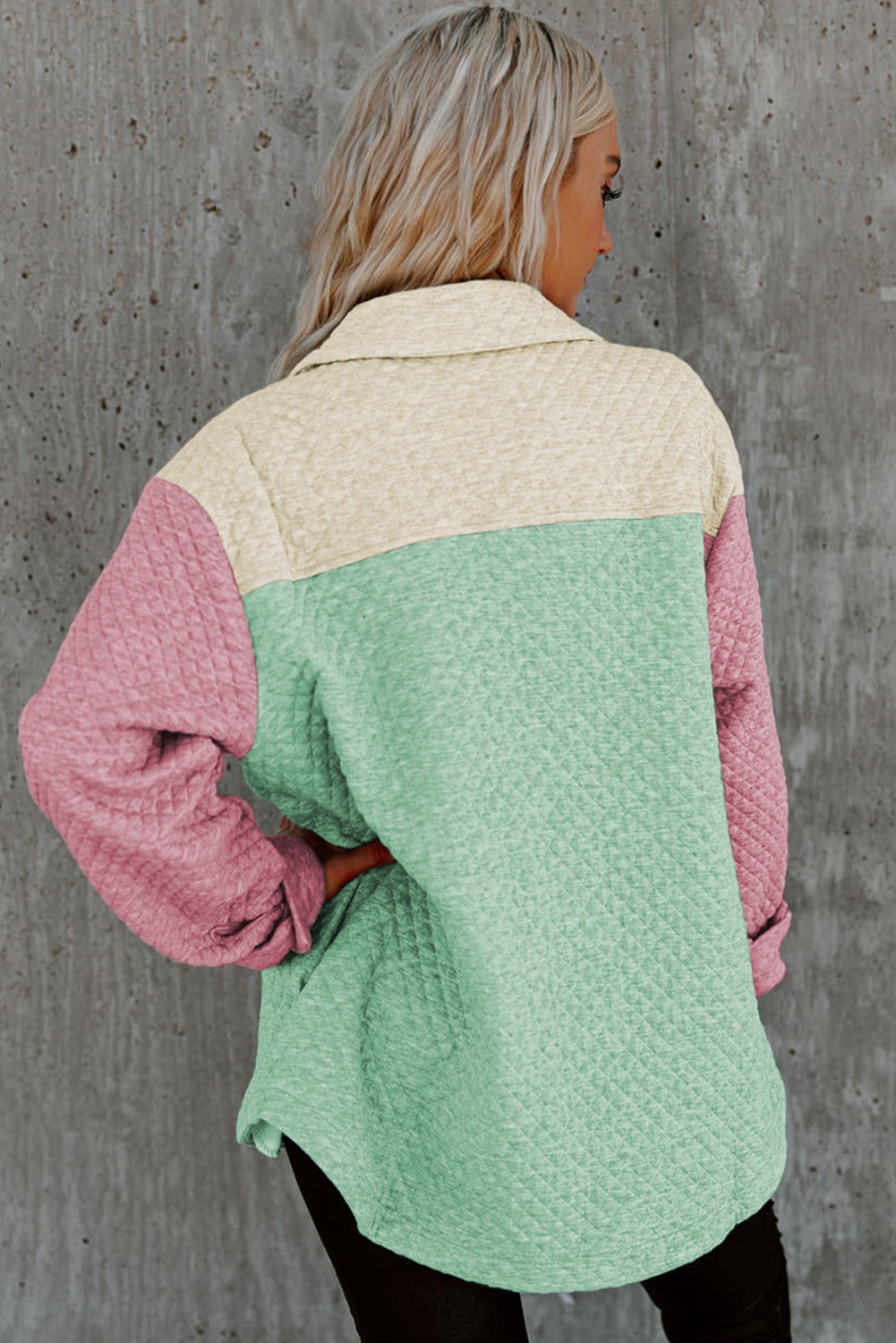 Bloque de color verde Patchwork Flap Pocket Chacket acolchado