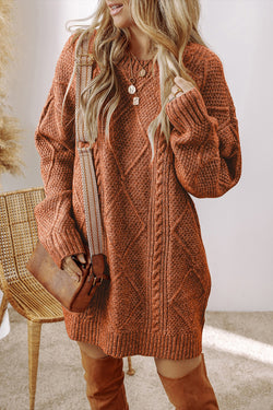 Large knitted knitting sweater dress with drooping shoulder coffee