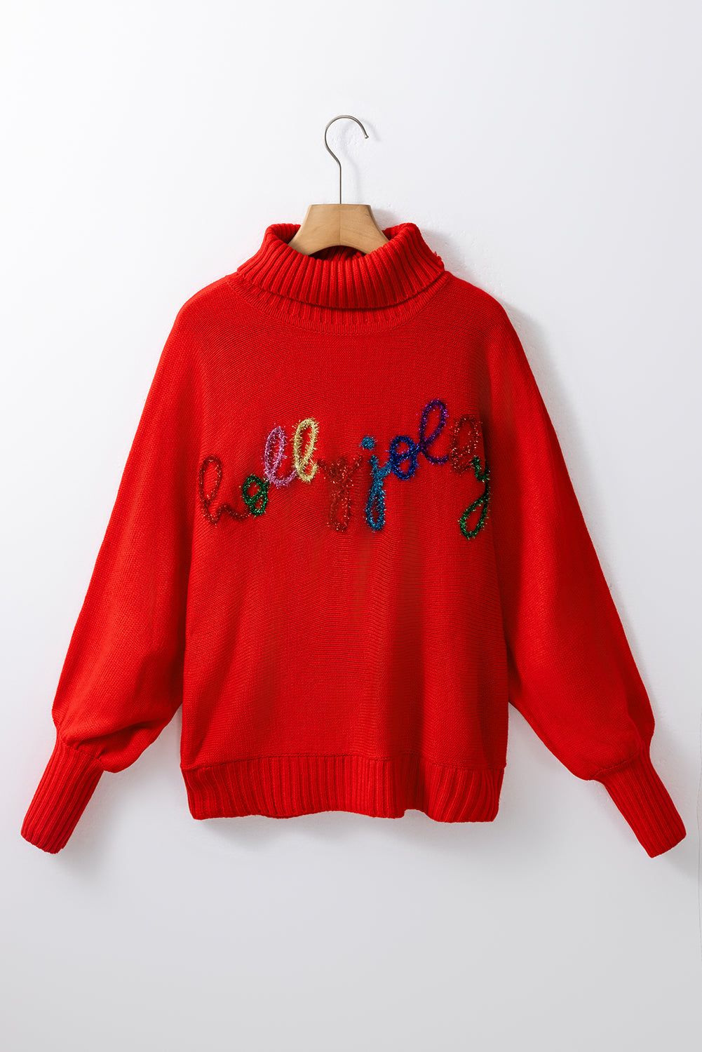 Feuriger rotes Weihnachtsfest Holly Jolly Tinsel Grafik hoher Nackenpullover