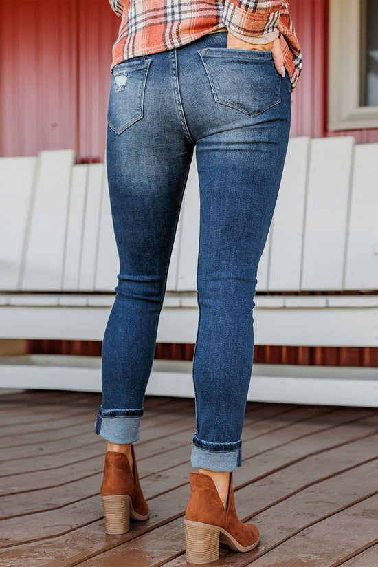 Skinny jeans high blue size aged effect with buttoned fly