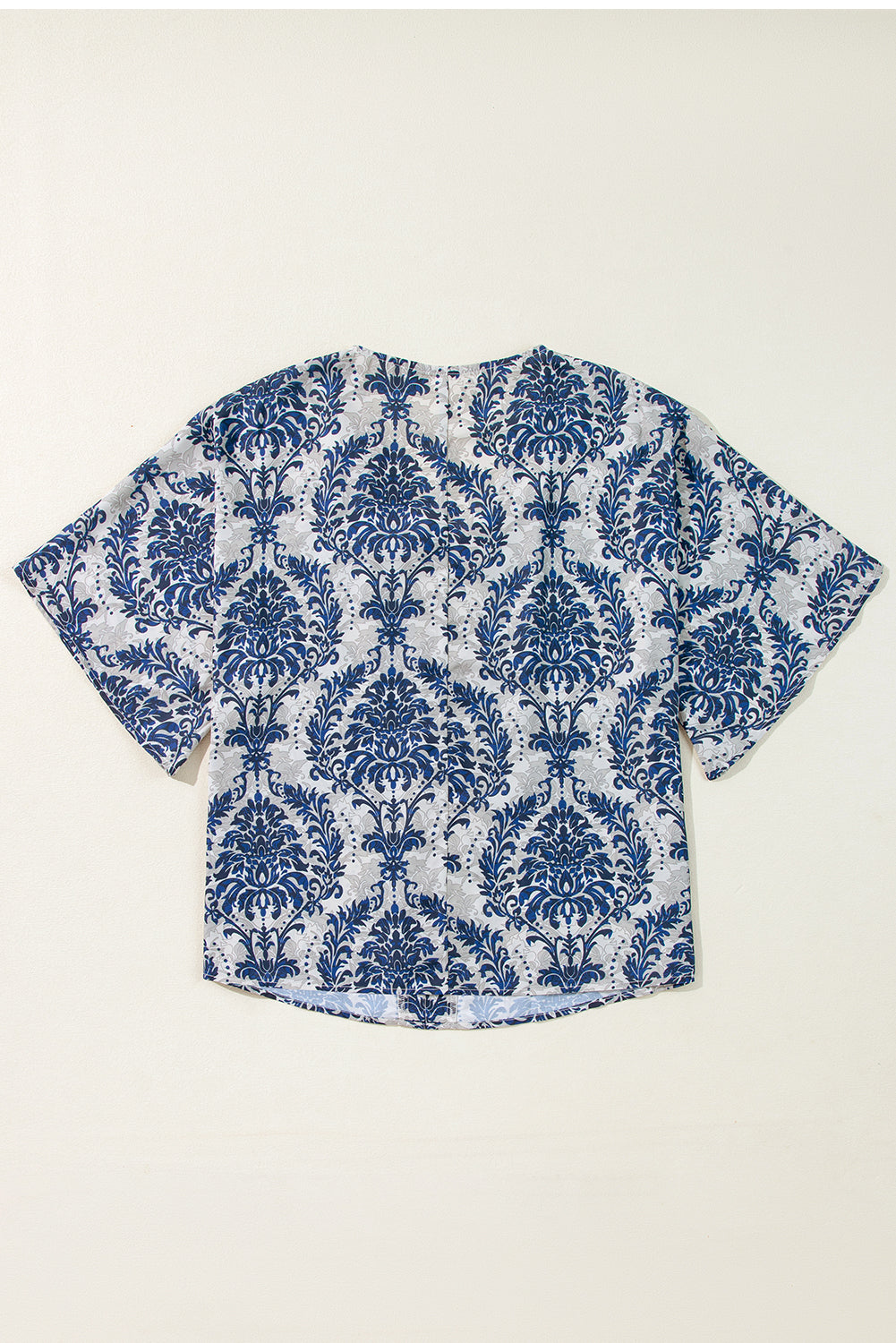 Blue Vintage Flower Árbol Flatina de cuello V BLUSE