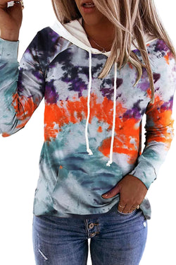 Multicolored hoodie with kangaroo pocket and tightening cord