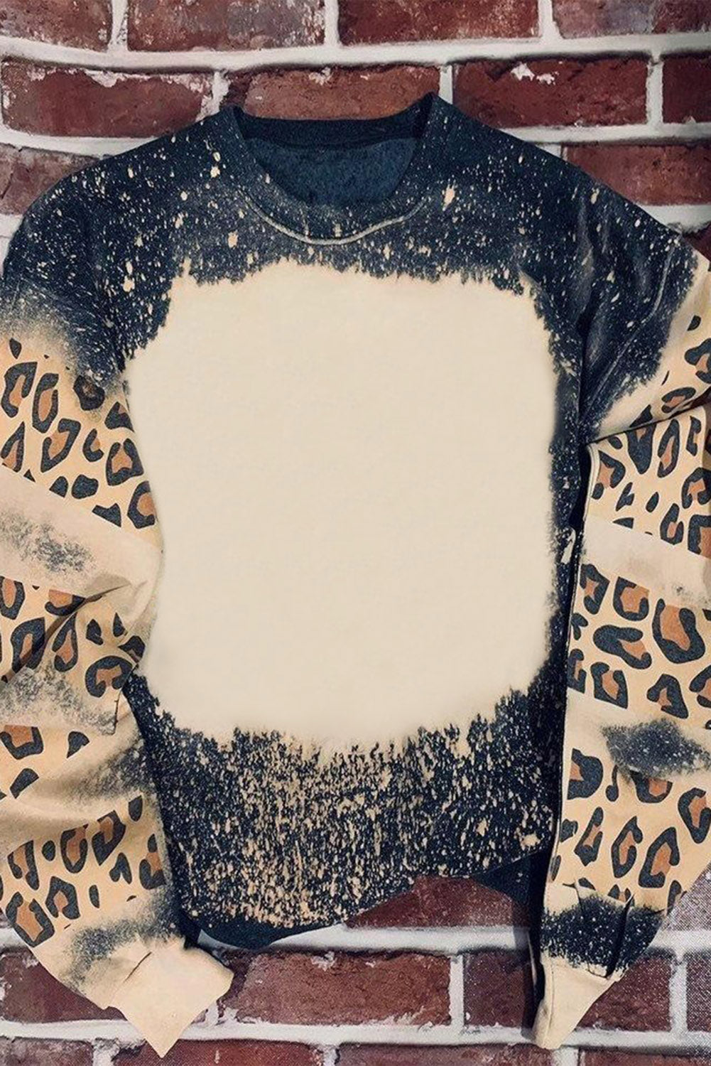 Sweat-shirt noir à épaules tombantes et imprimé léopard tie-dye