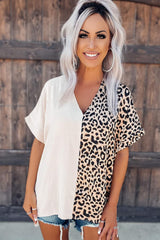 Blouse kaki contrastée léopard color block-A WOMAN WE LOVE