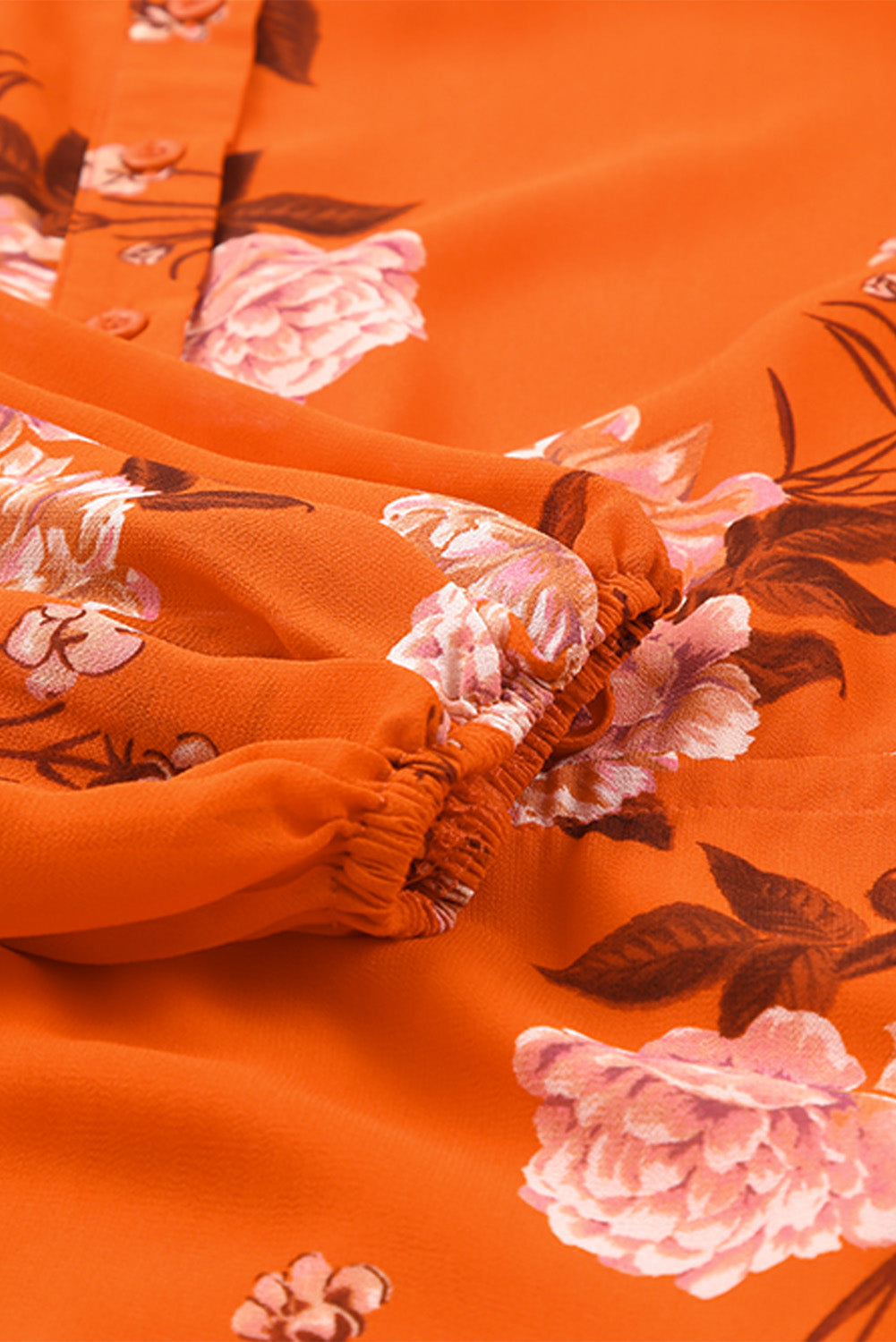 Orange Vintage Floral Print Drawstring Flowy Dress