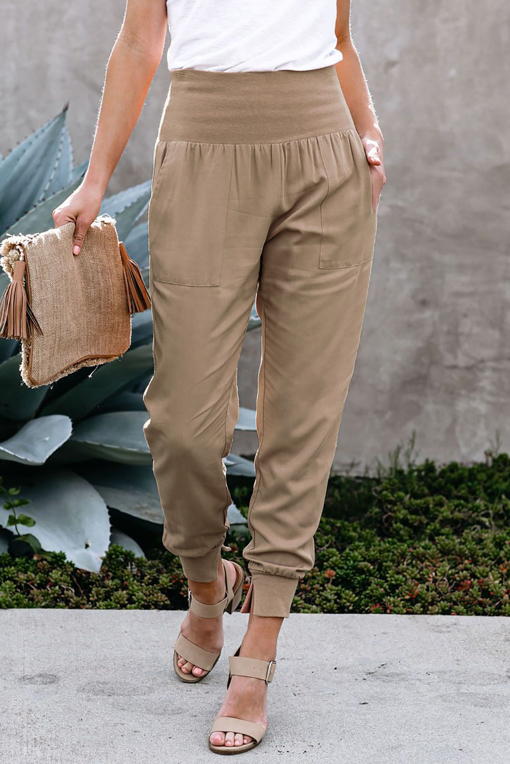 Khaki Casual Pocket Jogger Pants