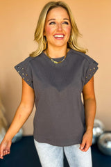 High gray studded with short sleeves