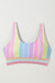 Maillot de bain bikini à rayures arc-en-ciel 2 pièces à bordure creuse à chevrons rose