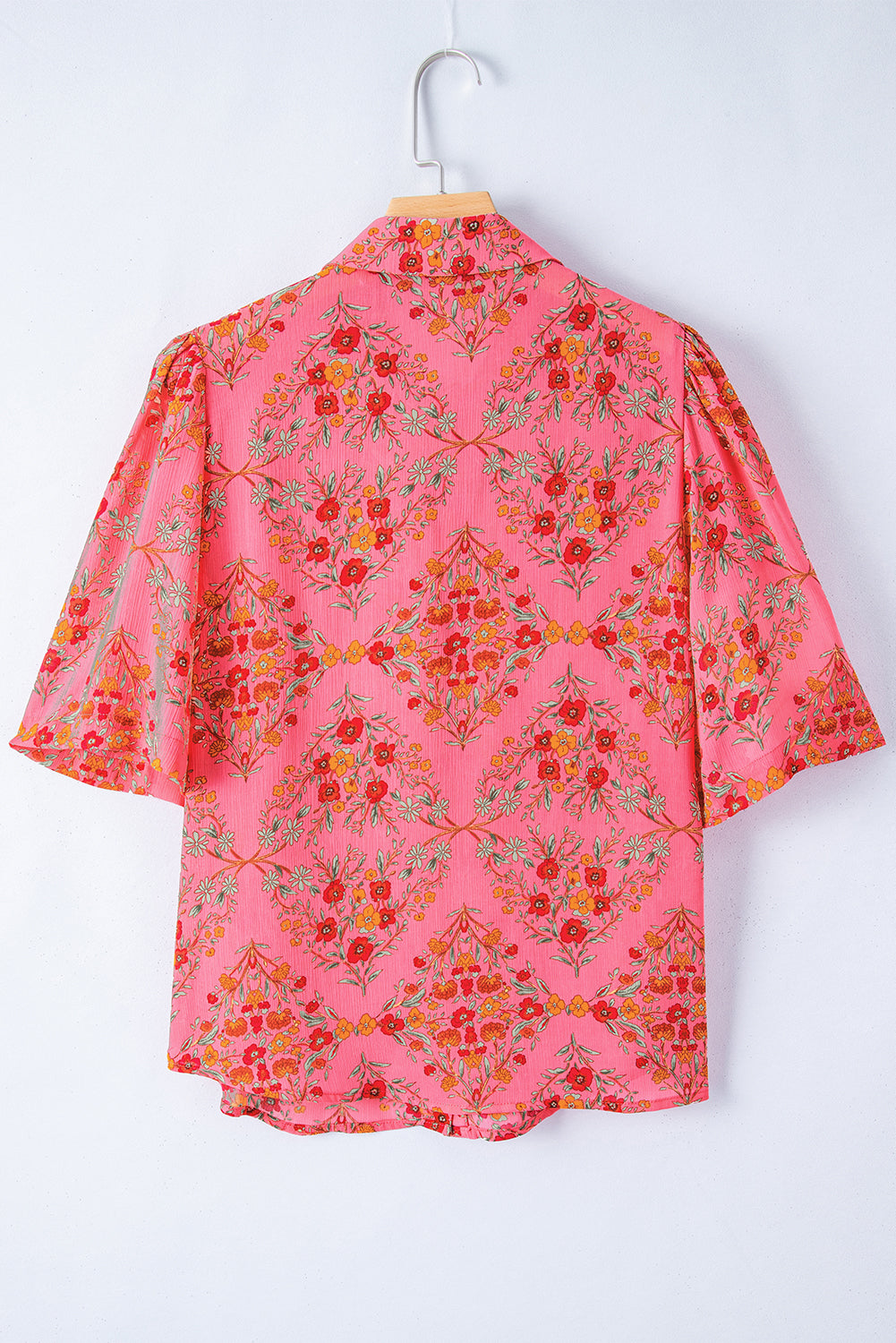 Chemise ample à manches courtes et imprimé floral rouge rose