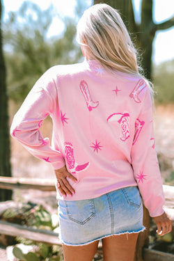 Pink western cowboy boot sweater