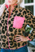 Leopard Color Block Zip-Up Pocket Plush Fleece Jacket