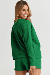Ensemble haut texturé vert à manches longues et short à cordon de serrage-A WOMAN WE LOVE
