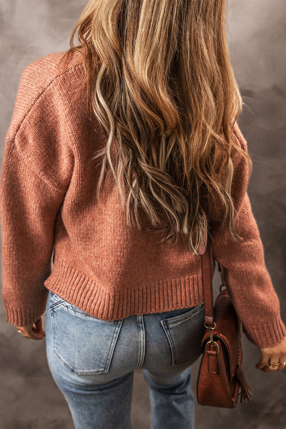 Light beige French drop shoulder open front cropped cardigan