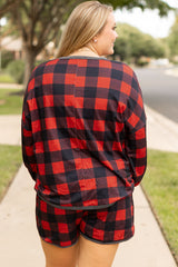 Ensemble haut et short Henley à imprimé buffle de Noël rouge ardent grande taille-A WOMAN WE LOVE