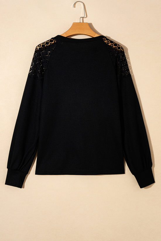 Black Lace Long Sleeve Textured Sweater