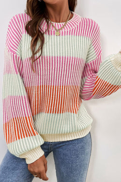 Pink pink sweater with textured knitting bubbles color block *