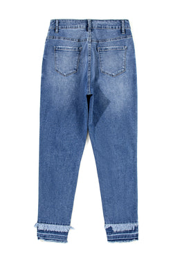 Jean Skinny Effiloche azul claro con tobillo