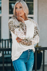 Leopard print beige puff sleeve top
