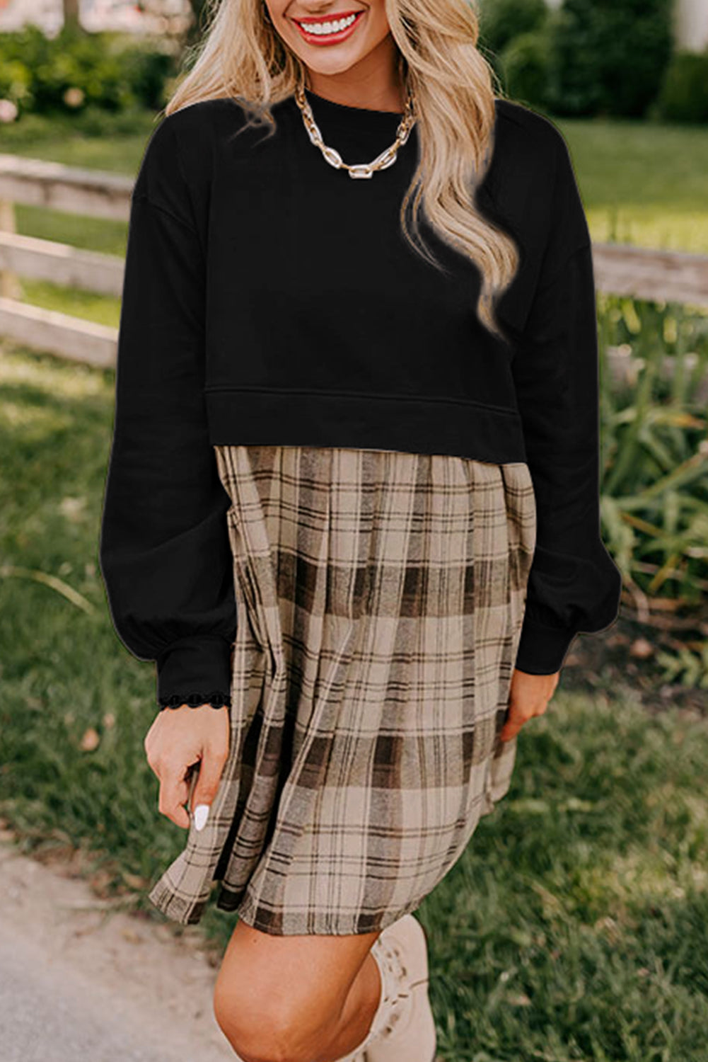Sudadera de mini tose de tamaño alto a cuadros y mosaico negro *