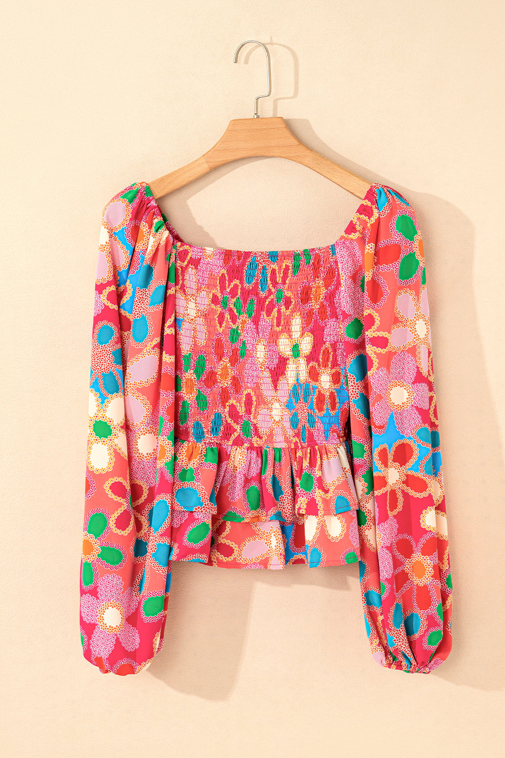 Blusa multicolor estampada de cuello cuadrado con estampado floral