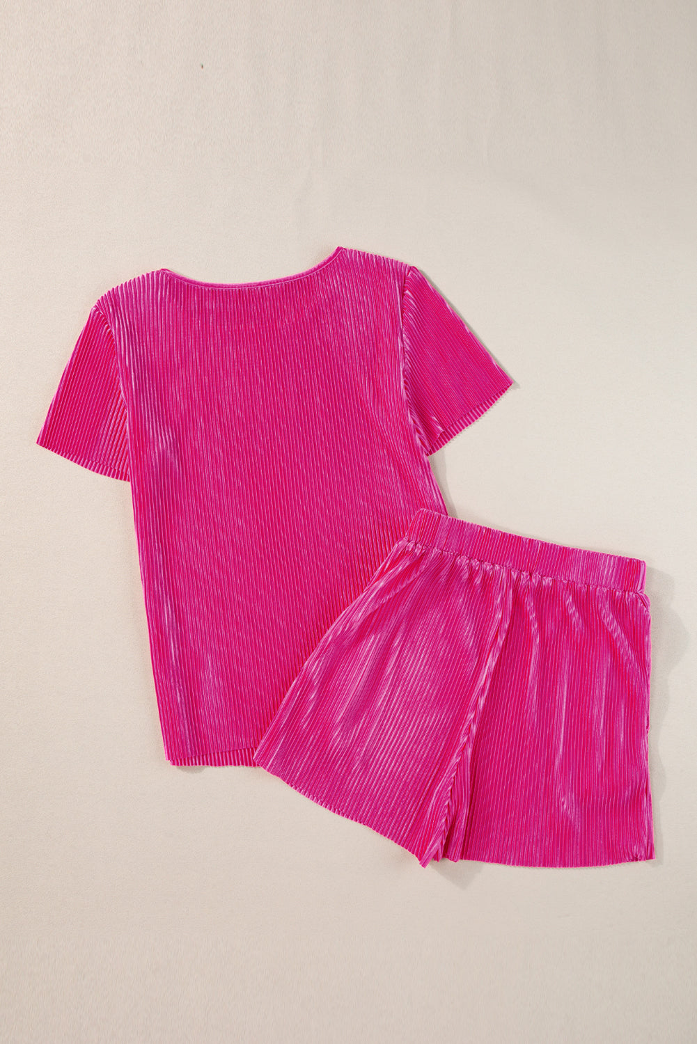 Hot Pink Casual Pleated Short Two Piece Set