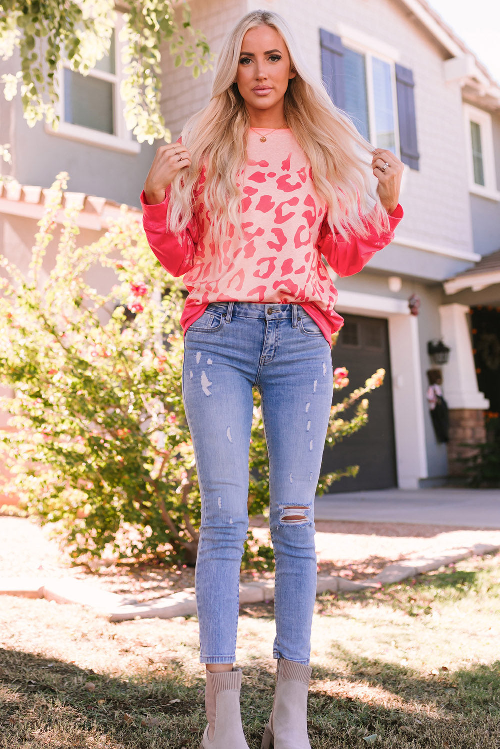 Bleached Pink Cheetah Print Sweatshirt