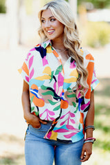 Chemise à manches courtes multicolore à imprimé feuilles abstraites-A WOMAN WE LOVE
