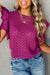 Textured knitting sweater with short sleeves and purple flying