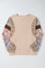 Parchment Contrast Floral Patchwork Puff Sleeve Waffle Knit Top