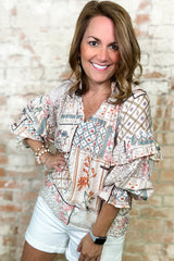 Blouse multicolore à col  bohème-A WOMAN WE LOVE