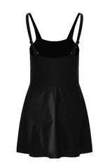 Bathroom Dress A black room tied on the side, square collar, adjustable straps, line A