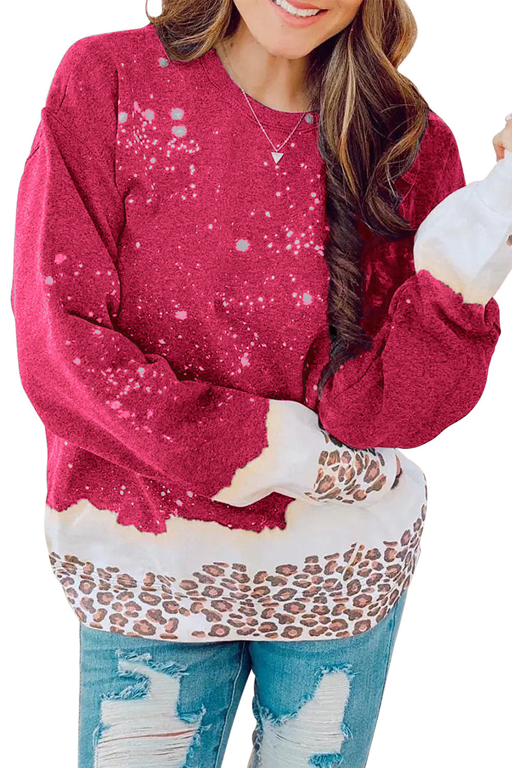 Sweat-shirt blanchi léopard rouge ardent
