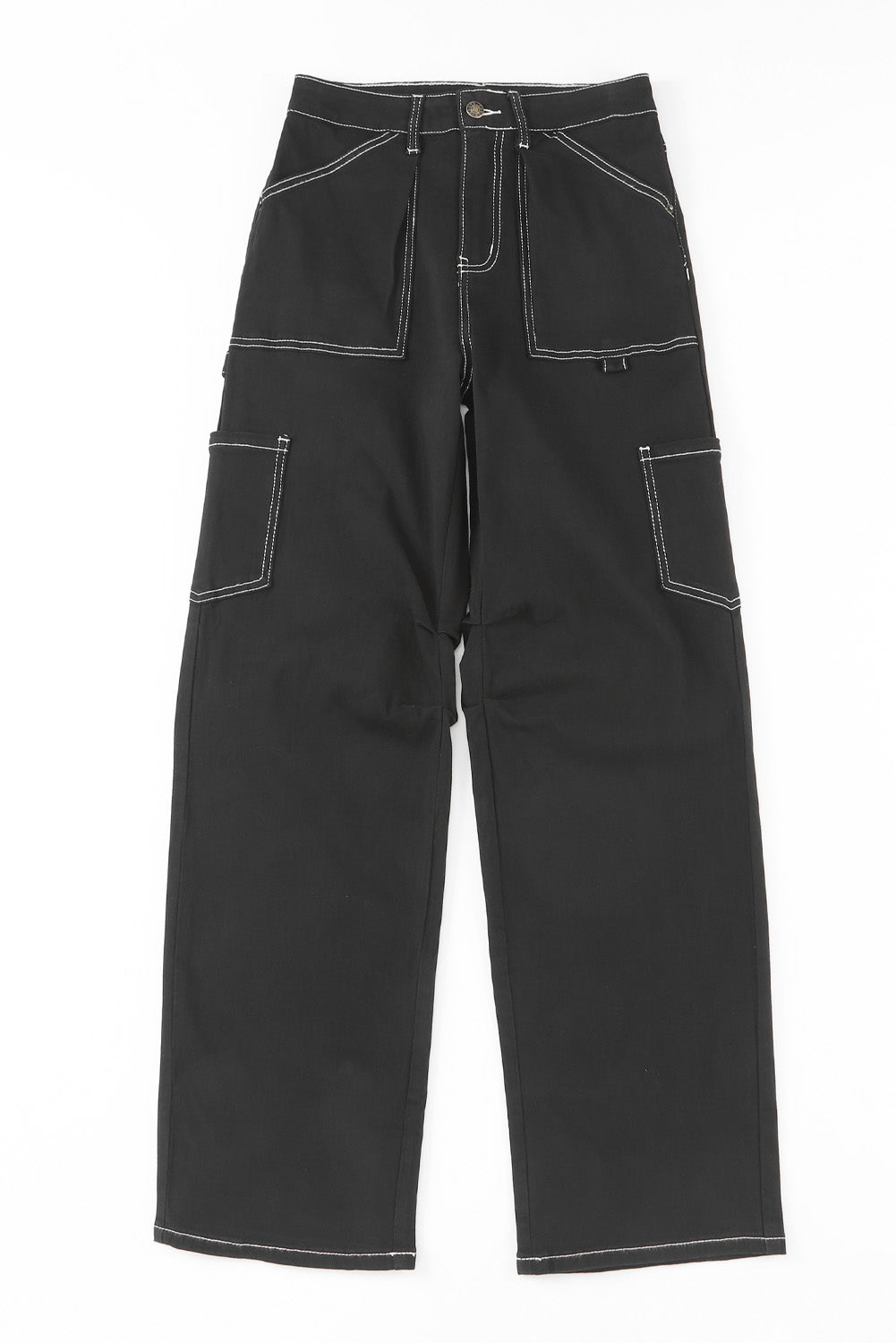 Pantalon de cargaison de jambe droite à taille droite noire avec poches