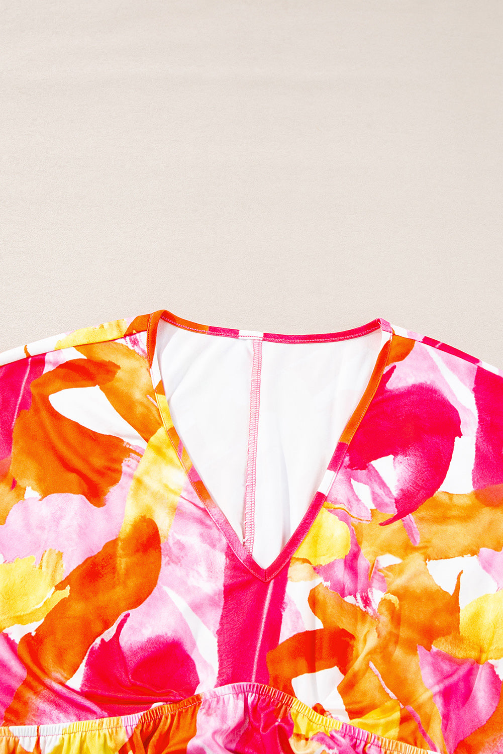 Chemisier babydoll orange à imprimé abstrait, manches 3/4, col en V, volants-A WOMAN WE LOVE