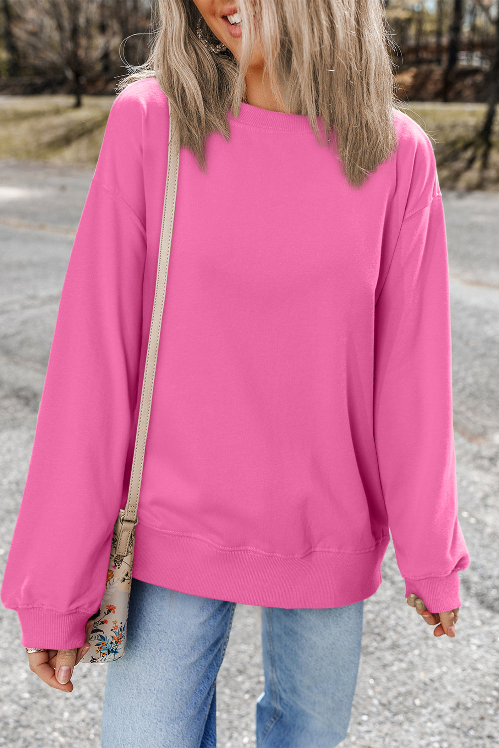 Bonbon Plain Drop Schulter -Crewneck Pullover Sweatshirt