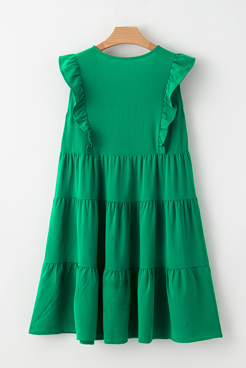 Bright Green Solid Color V Neck Ruffle Tiered Mini Dress