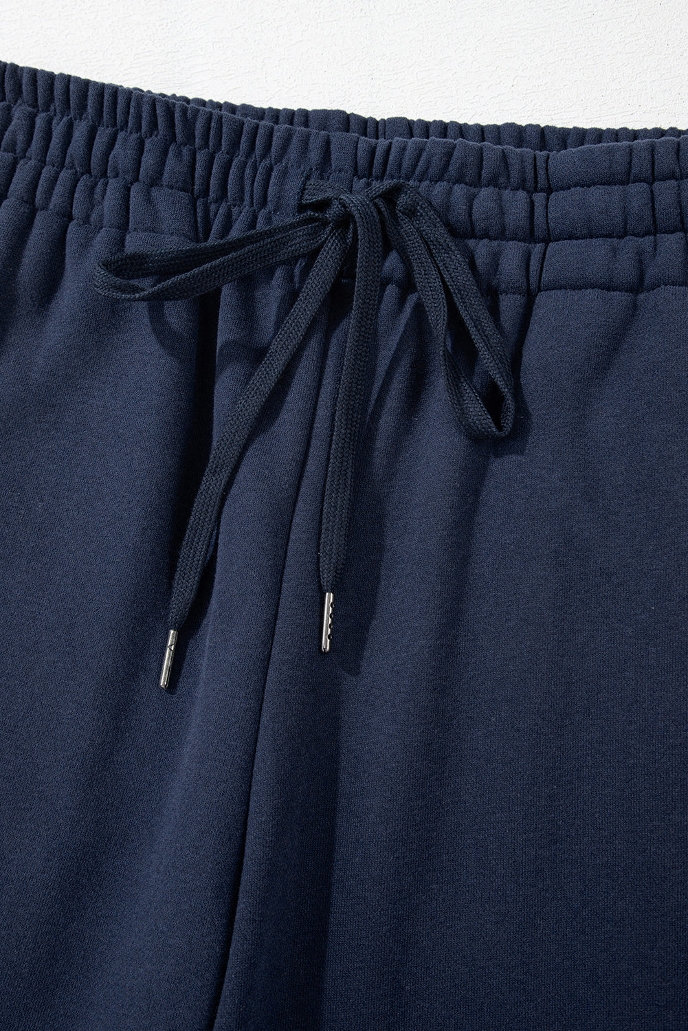 Navy Blue Solid Color Fleece Lined Drawstring Waist Casual Pants