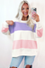 Beige crew neck sweatshirt with dropped shoulders in color block patchwork