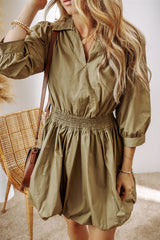 Guacamole Green V-Neck High Waisted Smocked Mini Dress