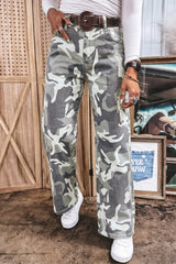 Jean vert kaki camouflage coupe regular à poches
