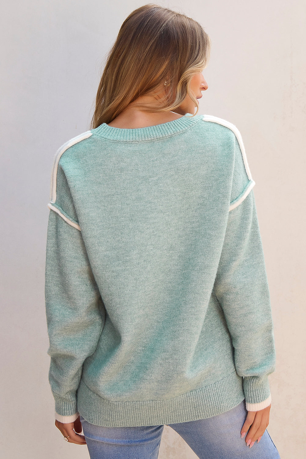 Mondlicht Jade Colorblock kontrastierender Edge Crewneck -Pullover